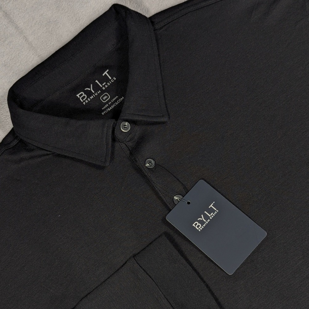 NEW BYLT Premium Basics Mens 3XL Comfort Wool Long‎ Sleeve Polo Black